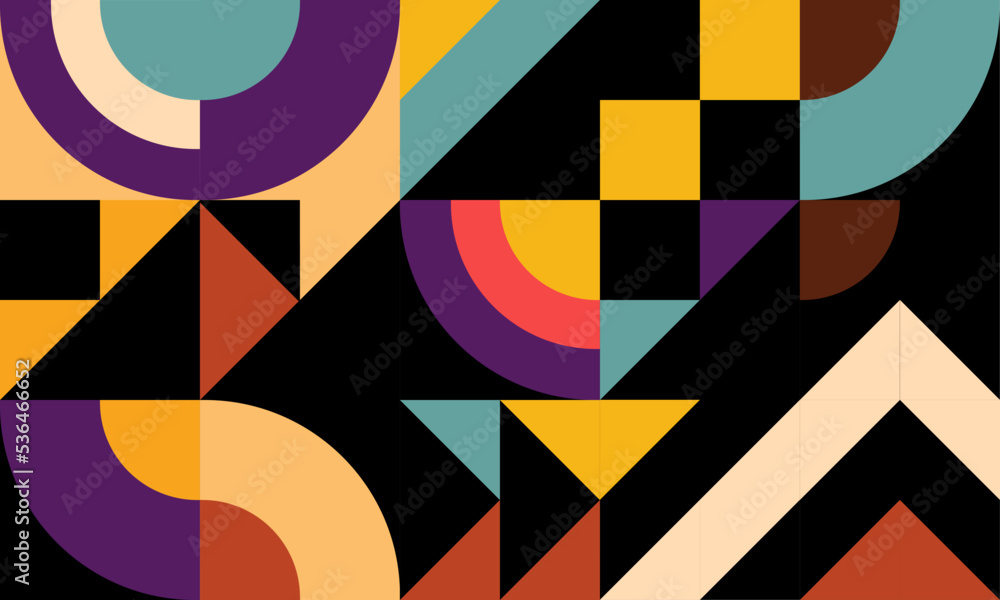 Leinwandbilder Abstract trendy geometric patterns in multiple colors and shapes for background. Creative contemporary design element for decoration of pop theme design. Poster and banner wallpaper template design