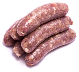 Raw beef or pork grill sausage isolated on white background