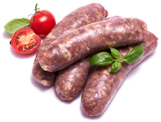 Raw beef or pork grill sausage isolated on white background