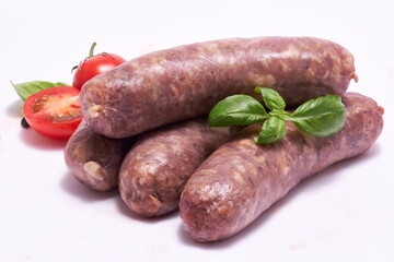 Raw beef or pork grill sausage isolated on white background