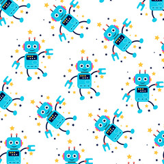 Seamless pattern with cute robots. Perfect for kids clothes design