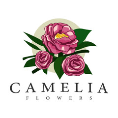 camellia flower logo brand design vector