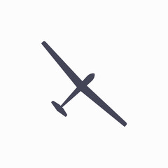 Non-motorized glider silhouette. Aircraft top view icon. Flat vector illustration isolated on white background.