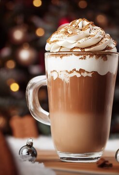 hot chocolate thanksgiving food photography photo with christmas lights and cookies and snowflakes.