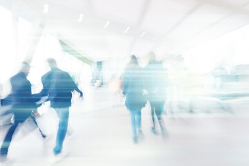 blurry abstract business background blue movement people concept inside