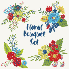 Wildflowers floral bouquet collection, summer and spring design.