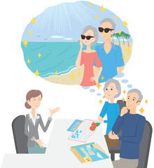 Fototapeta premium 日本国内のリゾート旅行を申し込むシニア夫婦