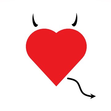 Heart with devil horns and tail isolated on white background, love devil. Valentine's Day concept	
