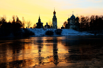 Fototapeta na wymiar winters in vologda river landscape cathedral orthodox christmas russia