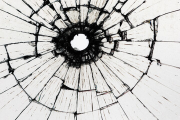 white background bullet hole on glass texture abstract window