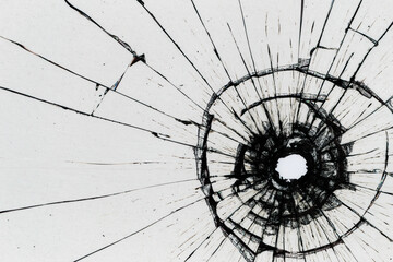 white background bullet hole on glass texture abstract window