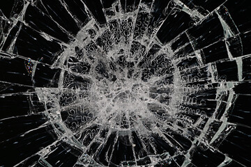 cracks on the glass impact on the glass, abstract background broken window damage