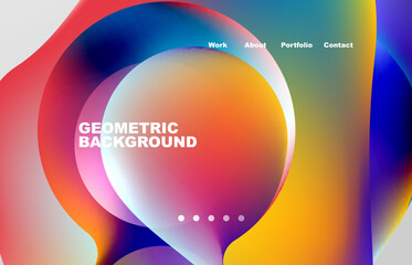 Landing page abstract liquid background. Flowing shapes, round design and circle. Web page for website or mobile app wallpaper