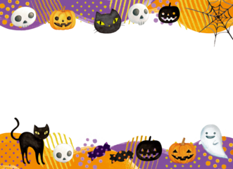 手書のハロウィンの水彩画イラストフレーム素材