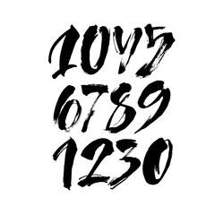 set of calligraphic acrylic or ink numbers. ABC for your design, brush lettering on a white background