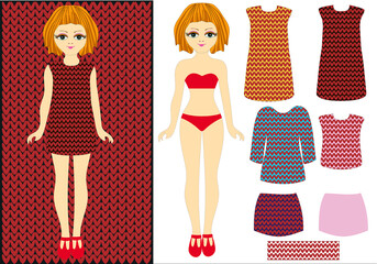 Fall 2022 Winter 2023 Knitted Background Lava Falls Shadow. Fashionable collection of clothes for girls. Fashion show. Advertising. Cut out of paper. Creativity for children.  illustration