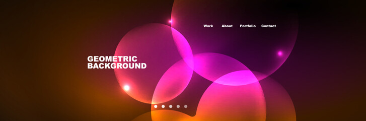 Shiny neon circles and bubbles, dark abstract background with blurred magic neon light, wallpaper design