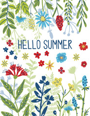 Beautiful flower  poster with roses, leaves, floral bouquets, flower compositions. Notebook covers, summer time greeting card design.