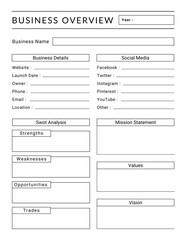 Printable Business Overview Template. Minimal & Simple Business Overview. Black & white Business Overview Template. A4 Size Business Overview Template.