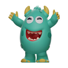 3D illustration. Cartoon Cute Monster 3D Character has lots of laughs. arms wide open. with an adorable face. 3D Cartoon Character