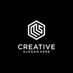 Hexagon letter M S logo design template