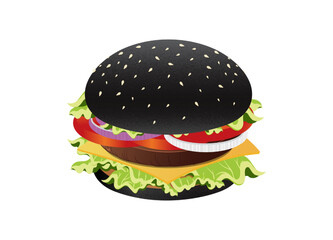 Black burger Isolated on white background