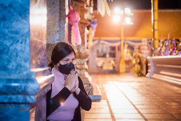 Naklejka na ściany i meble Thai buddhism pray for benefaction worship