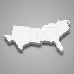 3d isometric map South Region of United States
