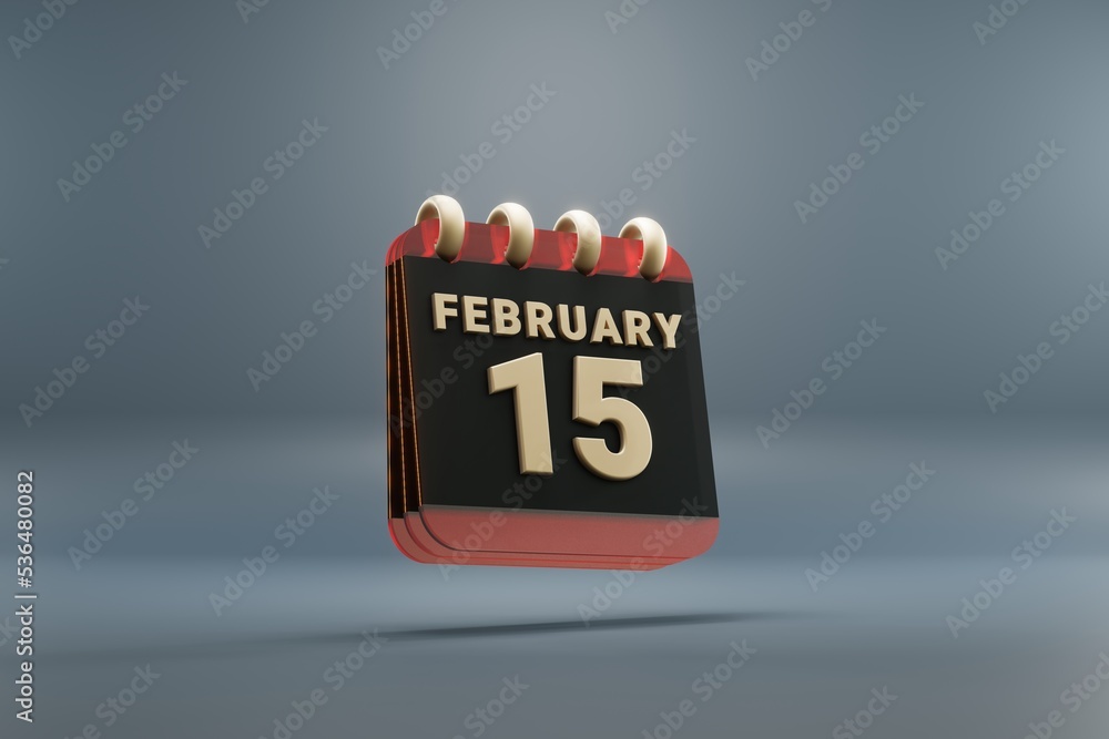 Aufkleber standing black and red month lined desk calendar with date february 15. modern design with golden el
