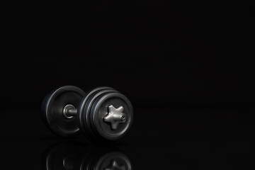 strength exercises with a barbell. the barbell is black on a black background. copy paste, copy space. 3D render