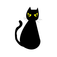 Cute black cat on a white background. Vector