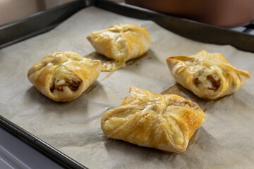 Chicken Puff Pastry Pockets. puff pastry. bakery products. food concept