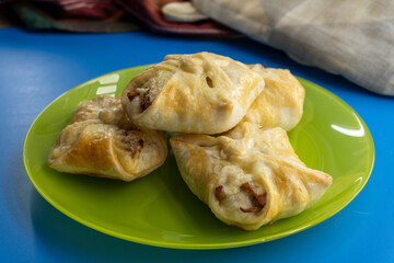 Chicken Puff Pastry Pockets. puff pastry. bakery products. food concept