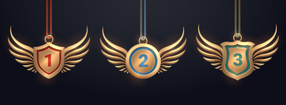Golden badge collection with gold wings