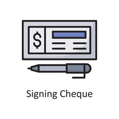Signing Cheque Vector Filled Outline Icon Design illustration. Banking and Payment Symbol on White background EPS 10 File