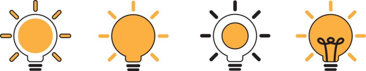 Light bulb icon collection. Lightbulb outline pictogram. Idea icons set. Lamp signs isolated on white background