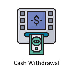 Cash Withdrawal Vector Filled Outline Icon Design illustration. Banking and Payment Symbol on White background EPS 10 File