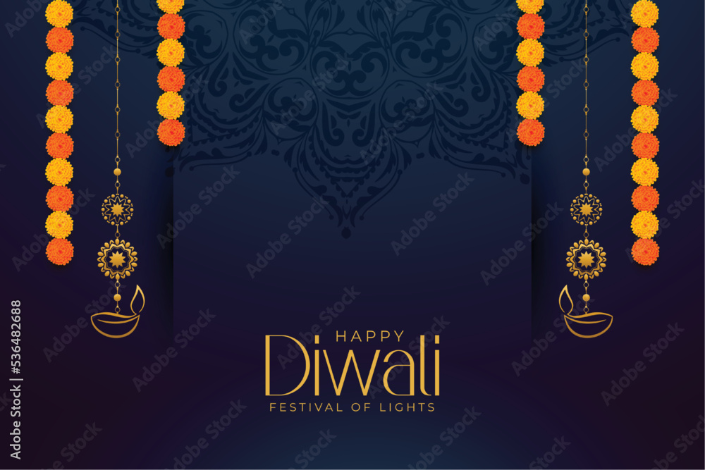 Poster premium shubh diwali greeting card with lantern and flowers design - Posters