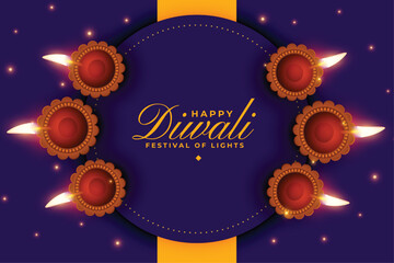 happy diwali greeting banner with realistic oil lamp design