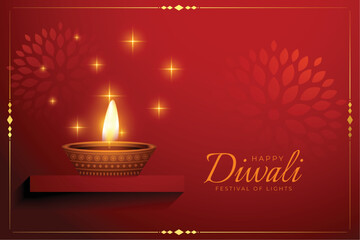 happy diwali greeting banner with lamp on podium design