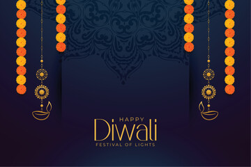 premium shubh diwali greeting card with lantern and flowers design © starlineart