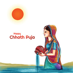 Happy chhath puja holiday background for sun festival of india