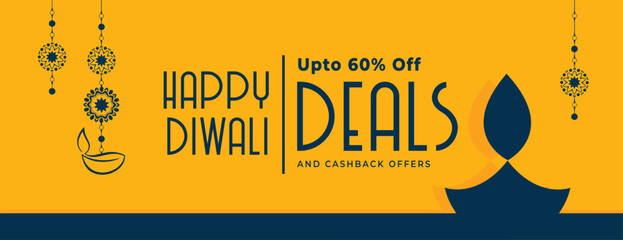 happy diwali sale and offer banner with ethnic style diya