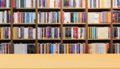 bookshelf background inside book shop © bahadirbermekphoto