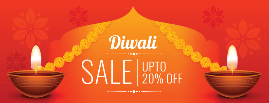 decorative happy diwali sale and coupon banner with diya vector
