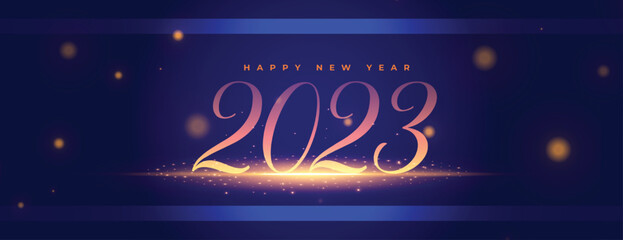 shiny 2023 new year wishes banner with sparkle light effect