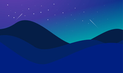 Fototapeta premium landscape with blue mountains shooting star 