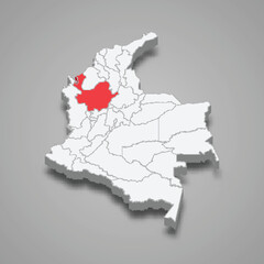 Antioquia region location within Colombia 3d map