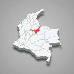Obraz premium Boyaca region location within Colombia 3d map