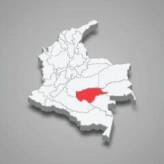 Guaviare region location within Colombia 3d map